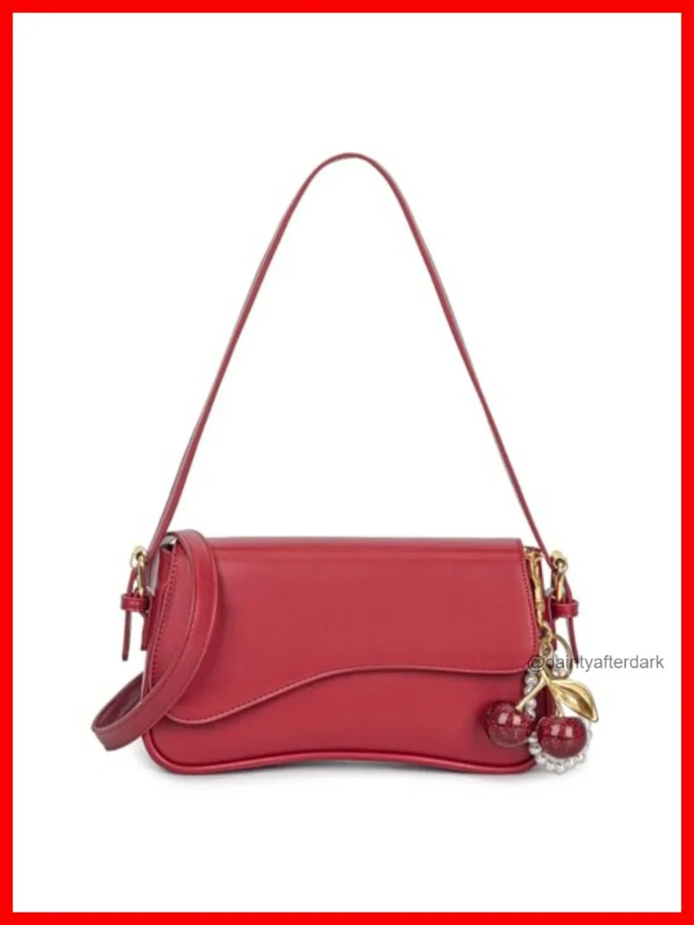 Faux Leather Hobo Crossbody Bag with Cherry Pendant Detachable Straps